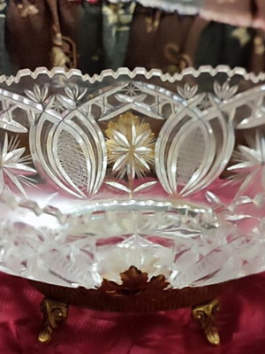 Vintage heavy crystal fruit bowl with brass base and feet, like new