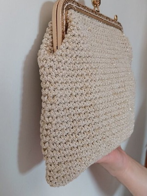 Τσάντα clutch πλεκτή χειροποίητη μπεζ νέα