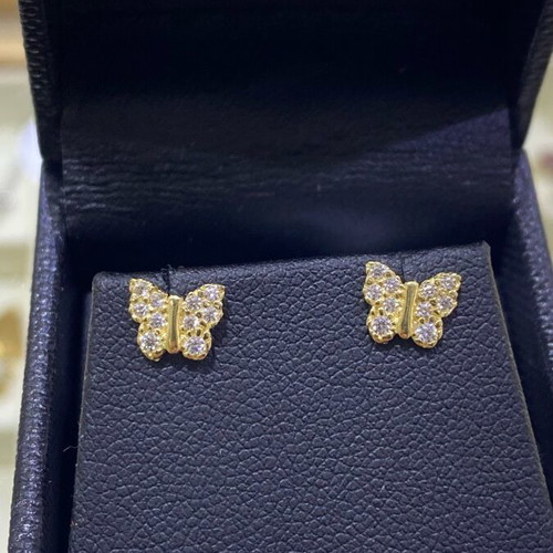 Gold butterfly earrings 14k with zircon new