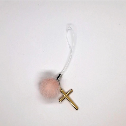 30 Martyrika hanging with pink pompom and cross for girl's baptism