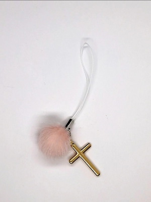 30 Martyrika hanging with pink pompom and cross for girl's baptism