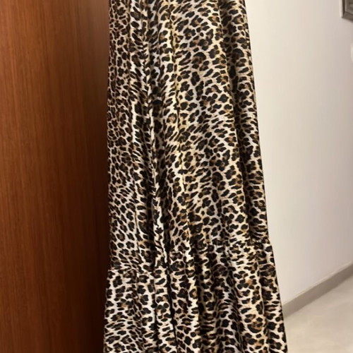 Maxi dress leopard pattern new, satin fabric, beige and brown