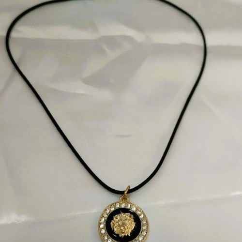 Lion Head Pendant with Cord Gold and Black, New