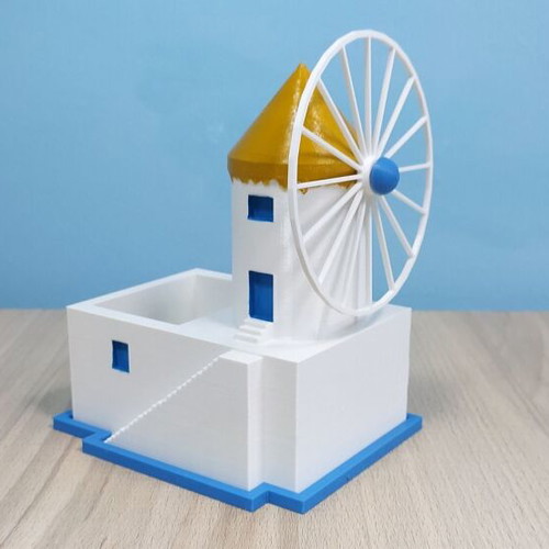 Mykonos House Flowerpot 3D Printed Hand-Painted 14 cm