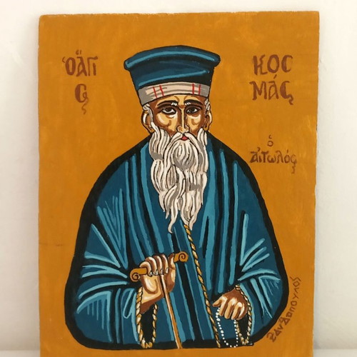 Saint Kosmas Aitolos oil painting icon new, Byzantine style