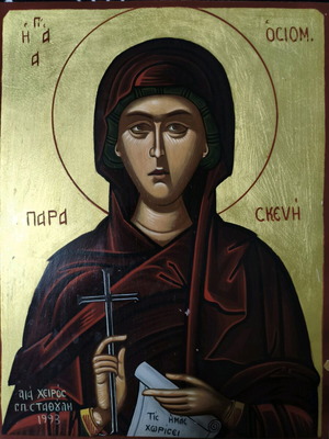 Handmade icon Saint Paraskevi new, Mount Athos style with gold leaf