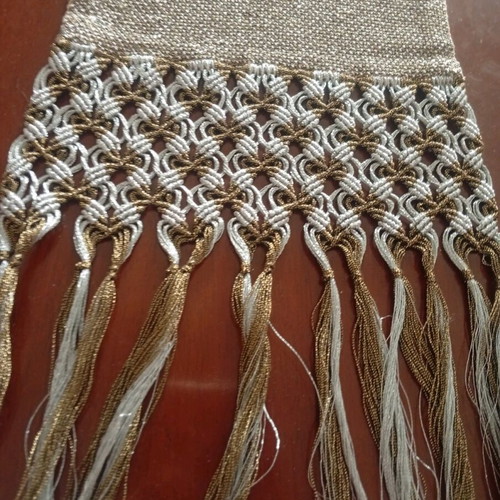Handmade embroidered table runner with fringes, new