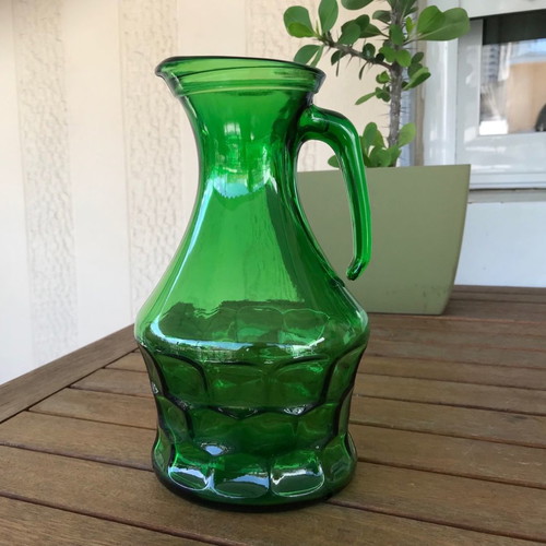 Vintage Italian emerald green glass jug used