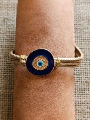 Handmade gold-plated steel bracelet with leather new, blue and brown