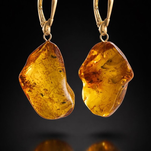 Natural Baltic Amber Earrings, 24K Gold Plated Silver925, Handmade