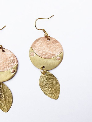 Moon Leaf Earrings New Handmade Brass and Copper