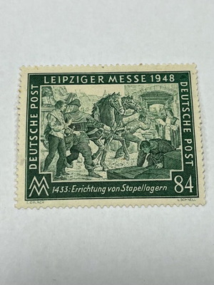 German Stamp Medieval Workers Building Benches 1948 new