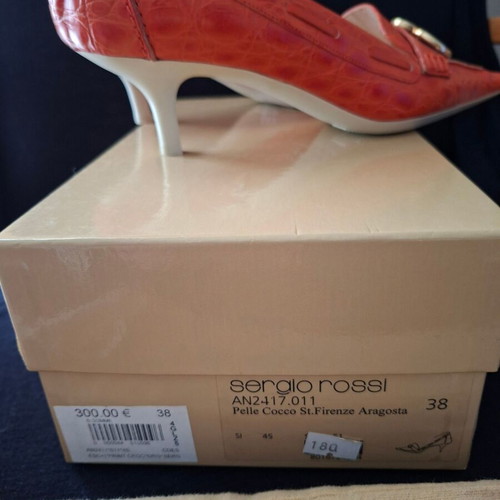 Sergio Rossi Croco Pumps No 38 Orange New, 5 cm Heel