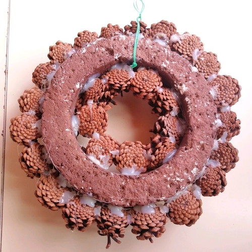 Wreath made of Greek opened pine cones used