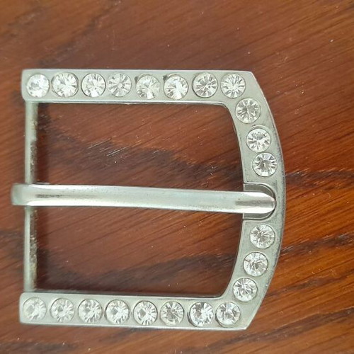 Belt buckle used, matte silver with rhinestones