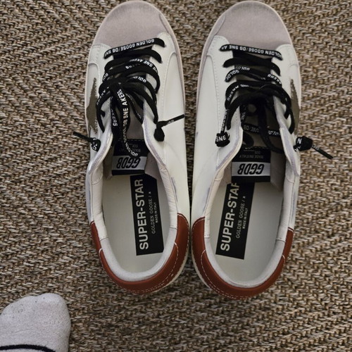 Golden Goose Superstar sneakers with green canvas star new