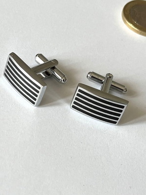 Steel cufflinks new with black enamel