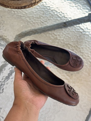 Tory Burch Reva Minnie καφέ δερμάτινες μπαλαρίνες μέγεθος 38 EU