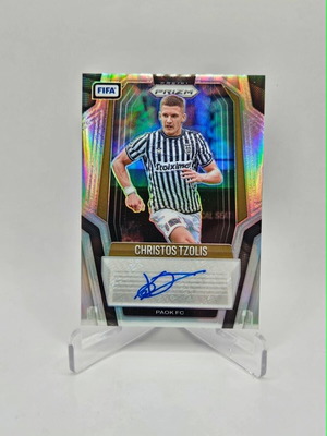 Panini Prizm FIFA Christos Tzolis автограф сребърна карта /99 като нова