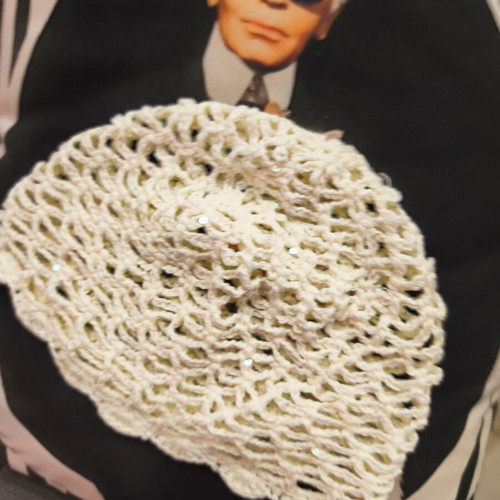 Handmade hat with sequins, new, beige