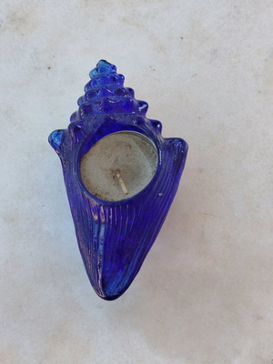 Glass blue shell candlestick new
