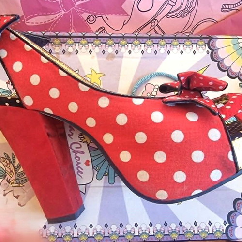 Irregular Choice peep toe heels size 40 like new, red with white dots