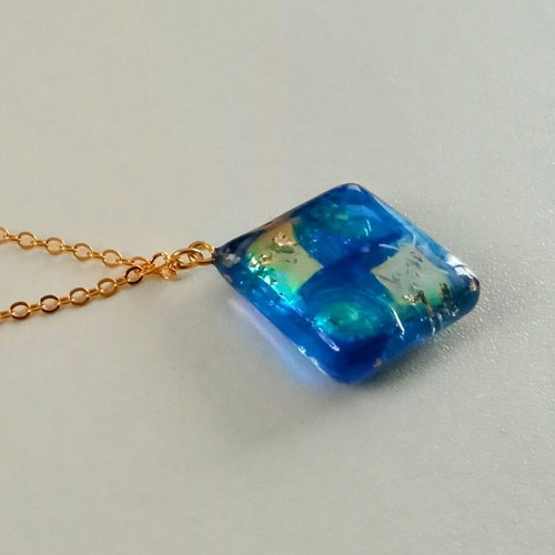 Handmade necklace blue and gold new with 45+5 cm chain