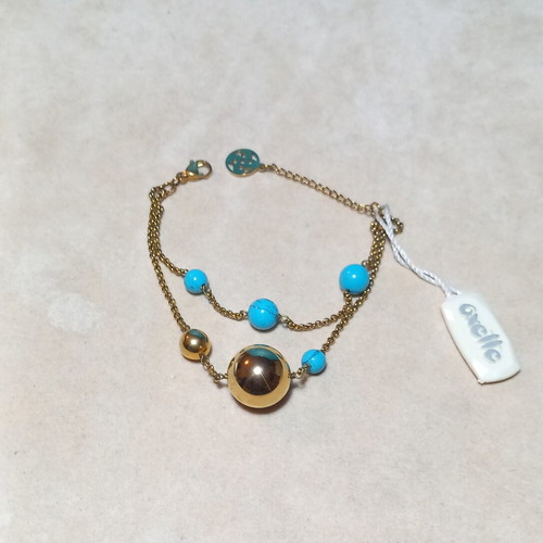 Oxette silver gold-plated bracelet with turquoise stones new