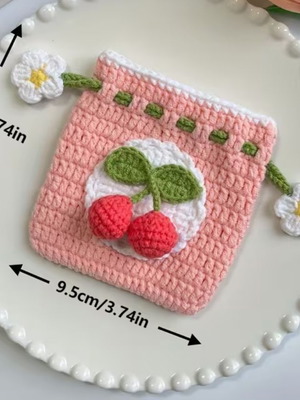 Crochet pouch handmade with cherries and flowers new