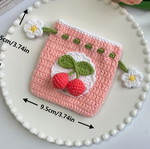 Crochet pouch handmade with cherries and flowers new