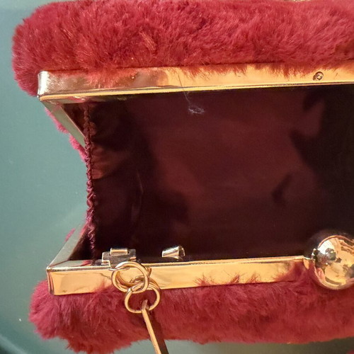 Women's red furry wallet with gold clasp like new