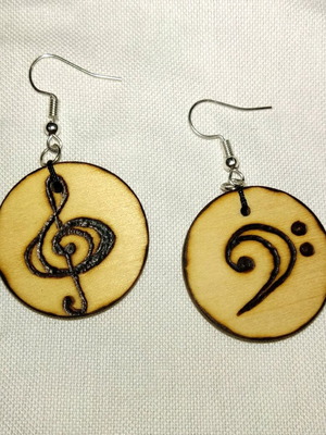 Wooden music earrings custom made with pyrography