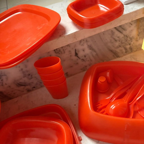 Picnic set used with reusable plates, cups and forks