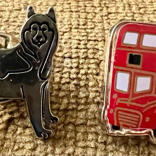 Burberry London Husky Dog and London Bus Pin Brooch like new