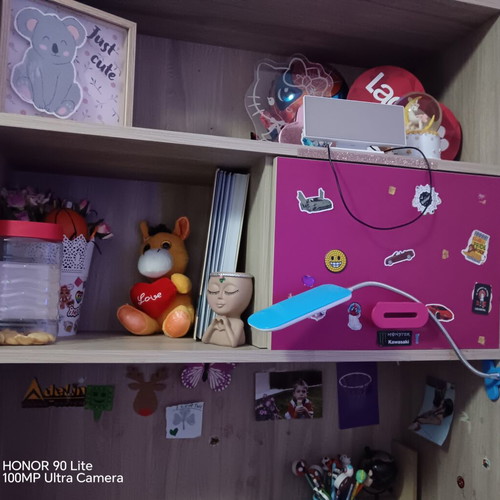 Children's Desk Set with Bookcase in Oak and Fuchsia Like New