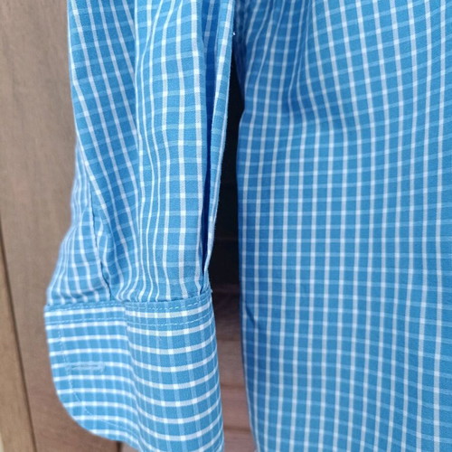 Men's Italian long-sleeve shirt used, light blue check, size Large