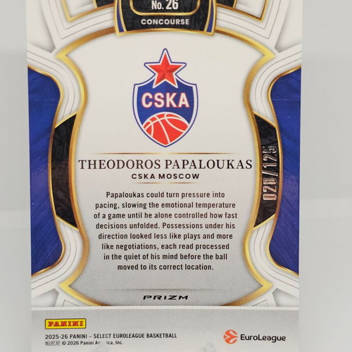 Theodoros Papaloukas Concourse Orange Ice Prizm Parallel #26 Panini Select EuroLeague 25-26