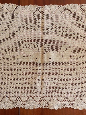 Handmade knitted beige sofa pillow new with angel design