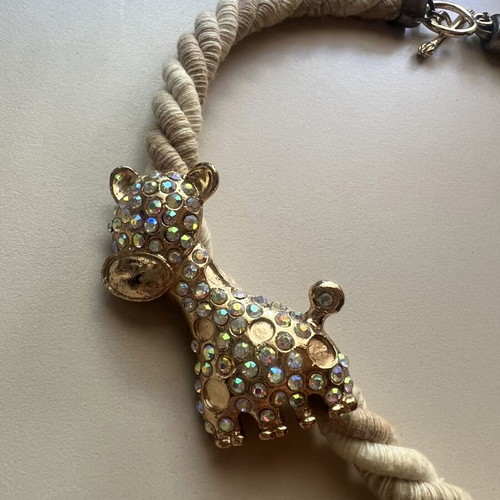 Vintage Choker Necklace Rope with Rhinestone Giraffe, Like New