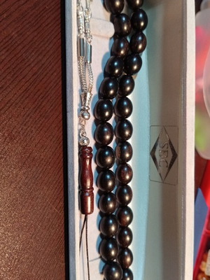 Handmade Ebony Worry Beads with 33 Beads and Silver Finish