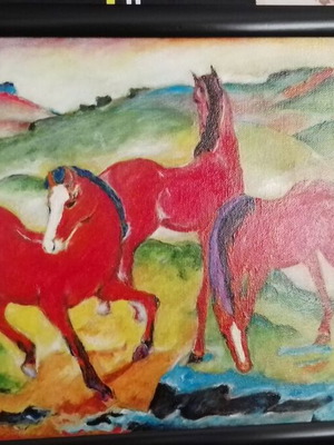 Framed painting Red horses, canvas artwork