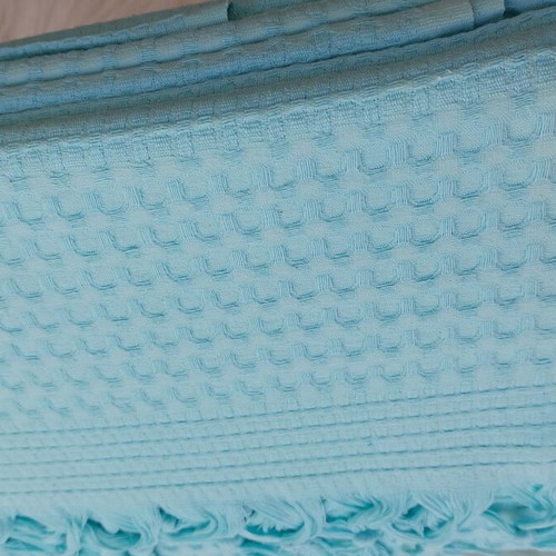 Pique double bed summer boho blanket light blue 100% cotton