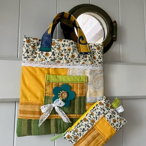 Tote bag and small purse for little girl new, yellow and green