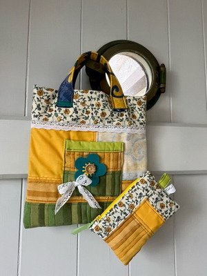 Tote bag and small purse for little girl new, yellow and green