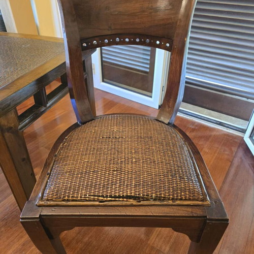 Vintage Biedermeier Style Chairs set of 6 used, solid wood and rattan