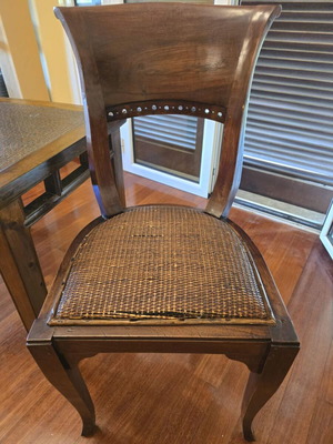 Vintage Biedermeier Style Chairs set of 6 used, solid wood and rattan