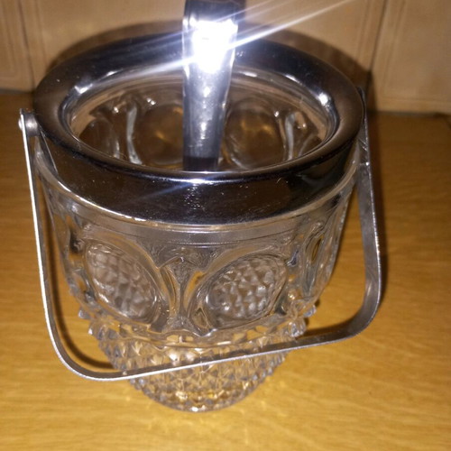 Vintage crystal ice bucket with silver-plated handle like new