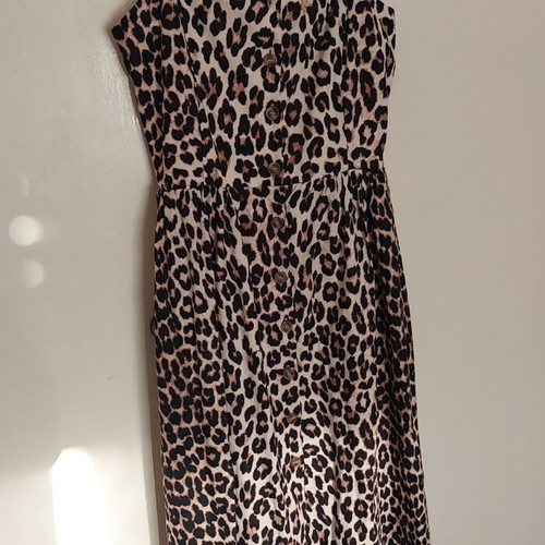 Leopard midi linen dress H&M new, xs with loose fit
