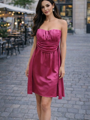 Mini strapless satin dress pink like new, size S