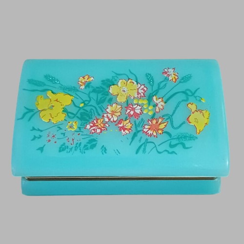 Vintage trinket box made in Hong Kong like new, turquoise floral design